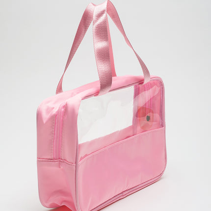 Light Pink TRAVEL Chenille Letter Clear PVC Makeup Bag
