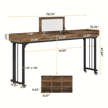 Overbed Table With Wheels - 78.74" W Queen Size Metal Leg, Standing Workstation Laptop Desk,