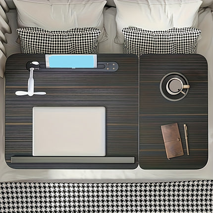 Wooden Laptop Desk] Adjustable Wooden Laptop Desk with Foldable Legs, Cup Holder