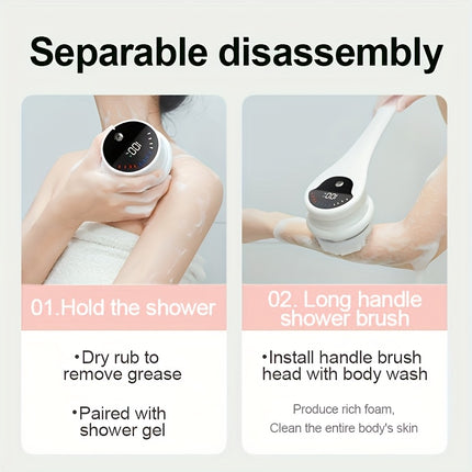 Electric Body Brush for Shower, USB Rechargeable Body Brush, Long Handle Shower Brush,