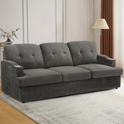 Sofa, Tufted Sofa W/ Soft Back, Comfortable Sofa with Cup Holders for Living Room, Office