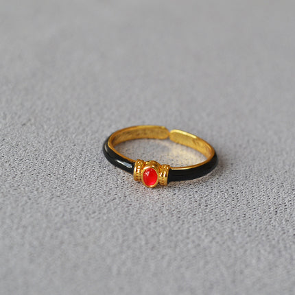Retro Style Black Gold Enamel Ring