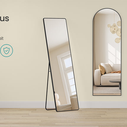 Full Length Mirror, 160 x 50 cm, Rectangle Full Body Mirror with Stand, Aluminium Alloy Frame Floor Mirror