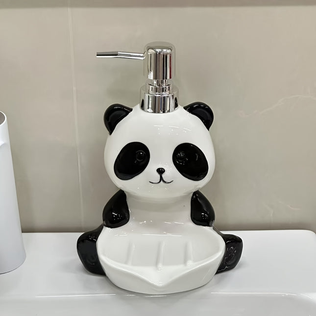 2-in-1 Cute Panda Ceramic Soap Dish & Lotion Dispenser, Multi-Use for Bathroom, Kitchen