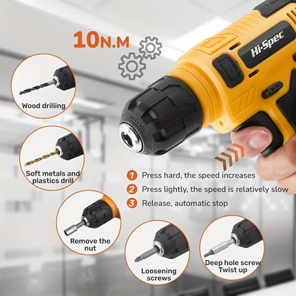 Hi-Spec 133 Yellow Electric Screwdriver Set, High-Quality Carbon Steel Hardware Kit,