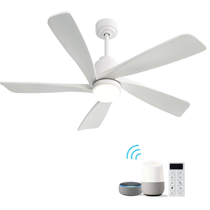 (Same as W882P146361)52 Inch Modern Ceiling Fan With Dimmable LED Light 5 Solid Wood Blades Remote Control Reversible DC Motor With Smart Control