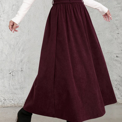 Winter Corduroy Women'S Casual High-Waisted A-Line Skirt, Thick And Versatile Long Pleated Umbrella Skirt.