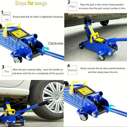 2 Ton Heavy Duty Floor Jack, Low Profile Trolley Jack for Van, Garage Tyre Repair Change Tire Emergency Tool