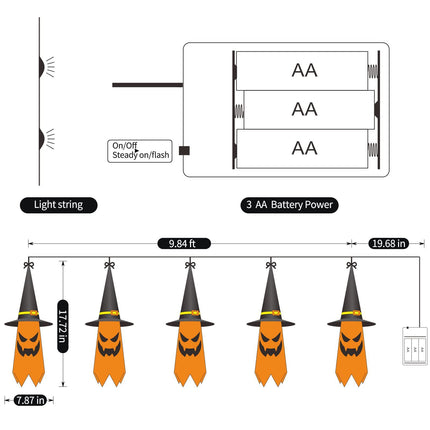 5 String Wizard Hats Halloween Decoration String Lights Horror