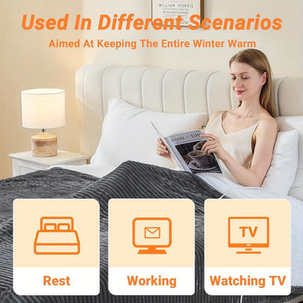 Electric Heated Throw Blanket - Soft Flannel Heating Bedspread with 10 Heat Settings,