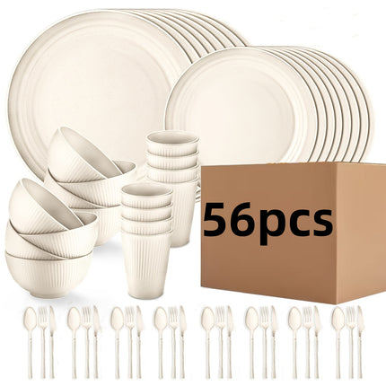 42/56pcs Dinnerware Sets,Plates and Bowls Sets for 6/8-Unbreakable,Plastic Dish Set-Dinner Plate