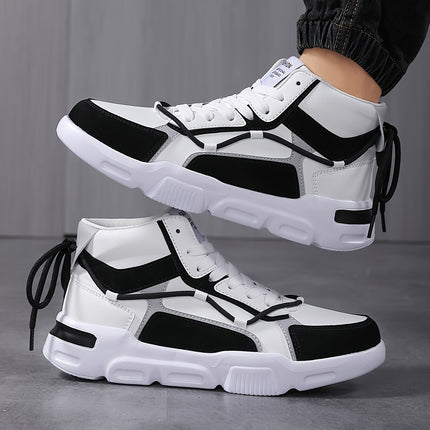 Men'S Color-Blocking High-Top Sneakers with Front Laces for Skating And Sports.