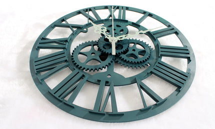 Sapphire Green European Antique Gear Wall Clock Retro Wall Clock Living Room Decoration Gear Clock Wall Clock Watch Mute