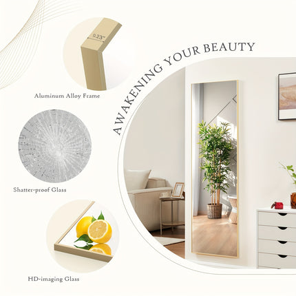 1pc Full Length Mirror With Stand, 64"x21" Floor Mirror With Aluminum Alloy Frame For Bedroom