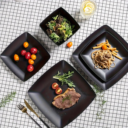 16pcs Plastic Cutlery Set - Featuring a Classic Square Lightweight Design, Includes Dinner Plates
