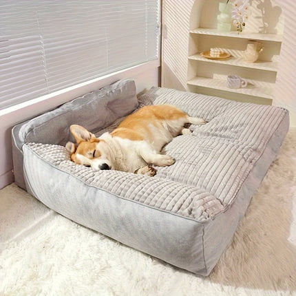 Large XL 100cm Gray Pet Bed for Big Dogs, Insulated, Non-Slip Base with Removable Washable Cover - Ideal for Autumn and Winter, Large Dog Bed|Cozy Dog Bed|Durable Dog Bed