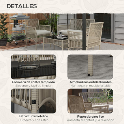 Outsunny rattan garden furniture set 4 pieces khaki set