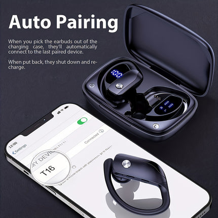 Stereo Surround Headphones with LED Display, Noise Cancelling, Over-Ear Buds with Earhooks, Built-in Mic for Workout