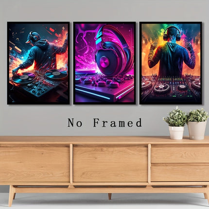 Oil Canvas Art Print Poster Set - Vibrant DJ Headphones Painting, Modern Art Deco Wall Decor