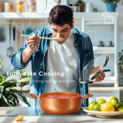 10pcs Copper Nonstick Cookware Set, Aluminum Induction Compatible Pots and Pans with Ceramic Coating,