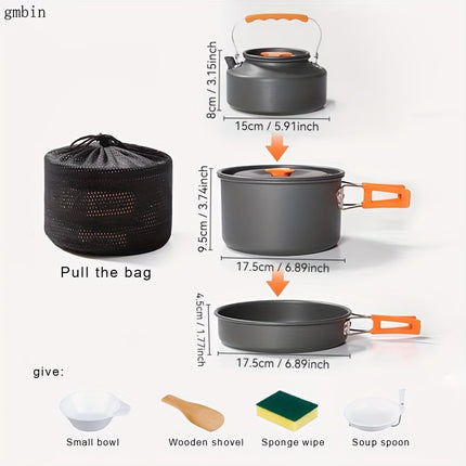 Aluminum Cookware Set, Non-Stick Food-Grade Pots and Kettle, Portable Outdoor Cookware,