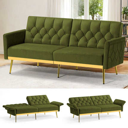 Sofa Bed With Adjustable Armrests & Backrests, Modern Recliner Sleeper Couch With Tufted Design