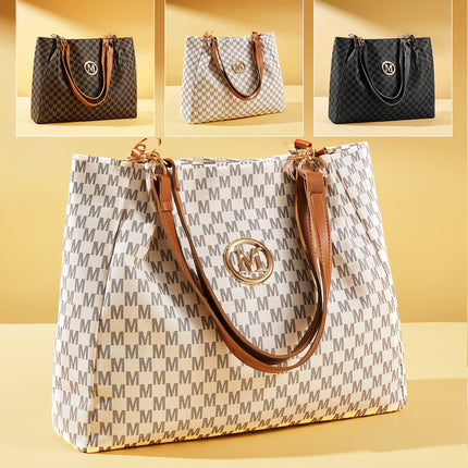 Women's PU Vintage Character 'M' Print Handbag & Crossbody Bag with M Hardware
