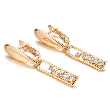 Copper Plated Gold Zircon Earrings Women's Fashionable Rose Gold Rectangular