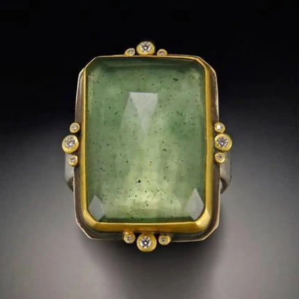 French Retro Fashion Square Natural Stone Crystal Ring