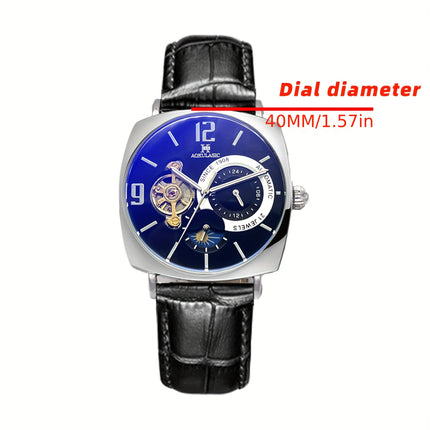 Elegant Men's Mechanical Watch - Retro Square Dial, Skeleton Design, Alloy Case