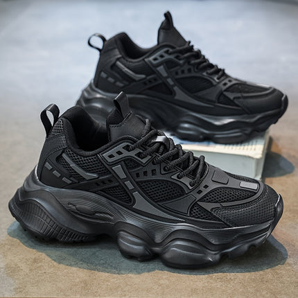 Men's Black Athletic Sneakers - Breathable Mesh Upper, Durable MD Sole