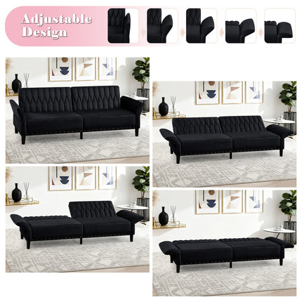 Sofa Bed with Adjustable Back And Armrests, Tufted Sleeper Sofa with Naihead Trim