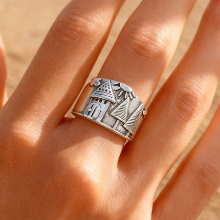 Ethnic-style Vintage Creative Wide-band Distressed Open Womens Ring