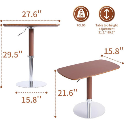 Adjustable Swivel Table with Saddle Leather Cover & Sturdy Metal Legs - Retro Bedside Laptop Desk,