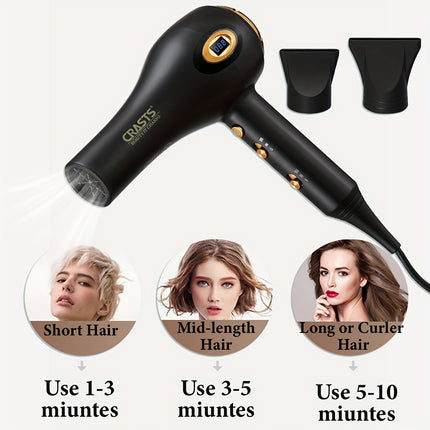 Professional High-Power Hair Dryer with a Display Screen, Designed for Salons, Featuring a Strong Airflow