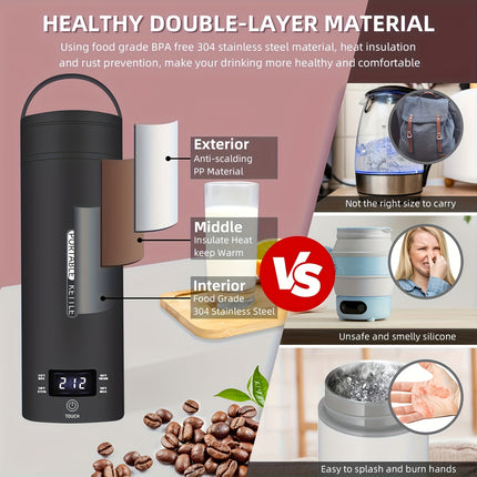 Travel Electric Kettle Portable Small Mini Tea Coffee Kettle Water Boiler, Water Heater