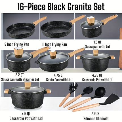 Pots and Pans Set with Lids, Granite Stone Cookware Sets Suitable for Gas, Electric,