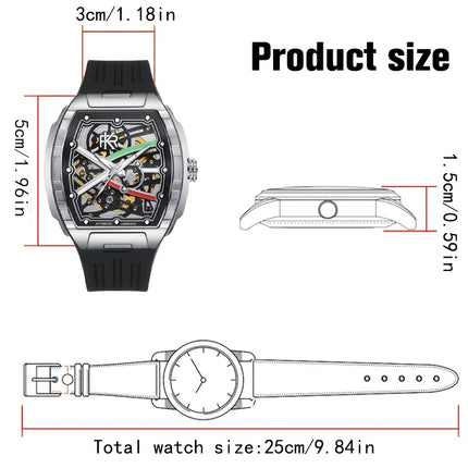 Men'S Barrel-shaped Tape Automatic Mechanical Watch | 3D Case, Double-sided Openwork