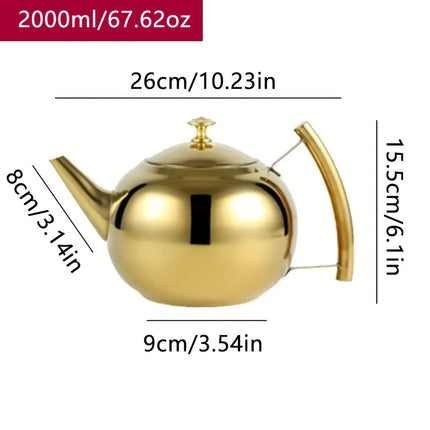 Kettle with Strainer - Golden Stainless Steel  - Suitable for Induction and Open Flame