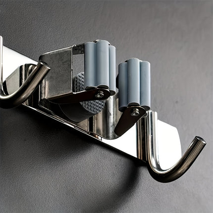 1pc, Heavy Duty Stainless Steel Wall Mount Broom & Mop Holder, Self-Adhesive Non Slip