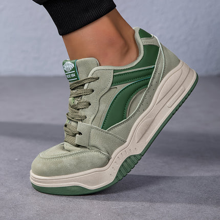 Men'S Spring Casual Sneakers - Height-Boosting Skate Shoes with Vibrant Green & Beige Colorway,
