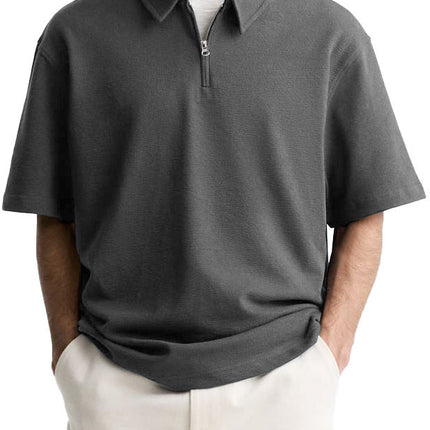 Men's Casual Zipper Polo Shirt Summer Comfortable Breathable Lapels Short-sleeved Top