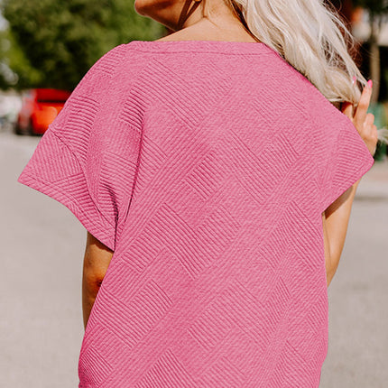 Strawberry Pink Textured Loose Fit T Shirt and Drawstring Pants Set