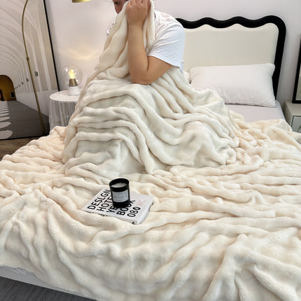 Super Soft Bubble Faux Rabbit Fur Blanket, Machine Washable, All-Season, Heavyweight Winter Blanket