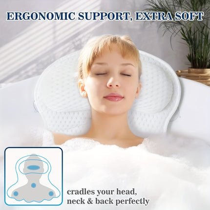 Luxury Spa Bath Pillow with 4D Air Mesh Technology, Hypoallergenic, Non-Slip Suction Cups