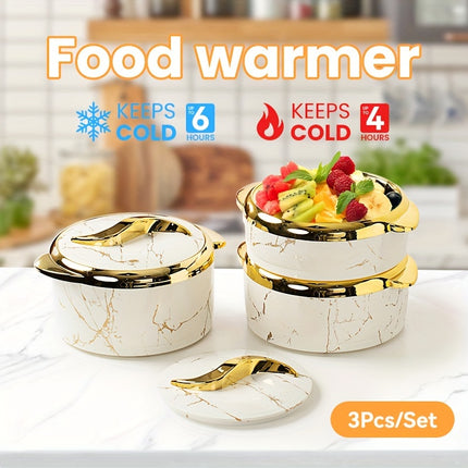 3 Pcs, Golden Touch Food Warmer, Thermal Casserole Dish Set with Lids,