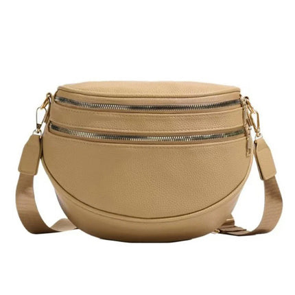 Parchment PU Leather Double Zipper Crossbody Bag