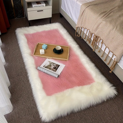 1pc Plush Bedroom Mat Indoor Simple Long Pile Washable Thickened 6cm Artificial Wool Mat