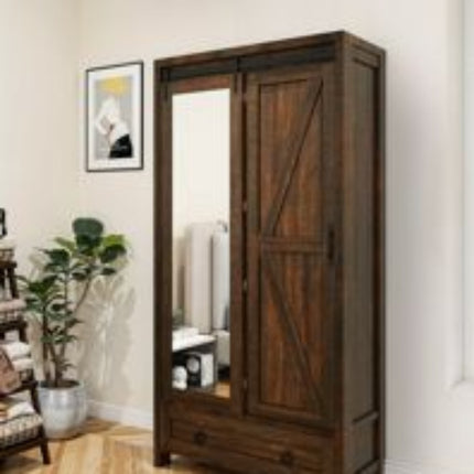 Storage Cabinet with Full-Length Mirror - Lockable, Wooden, 4 Shelves - Perfect for Bathroom, Bedroom