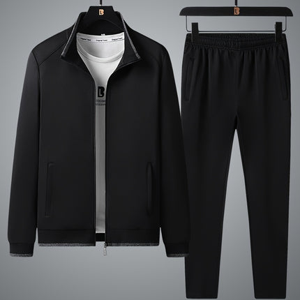 Sports Suit Men's Spring Casual Sports Wear Long Sleeve Open Chest Stand Collar Middle Aged Dad Autumn Coat